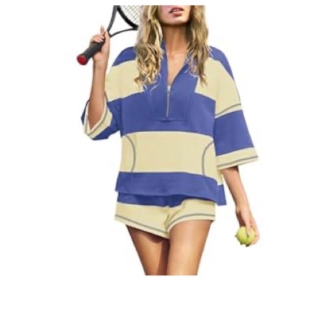 Blue and Cream Striped Tennis Outfit short set size medium